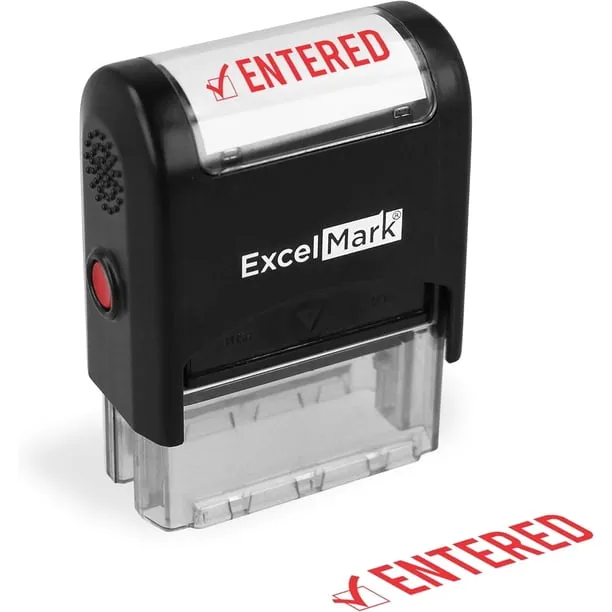 ExcelMark Entered Stamp Self-Inking Rubber Stamp - Red Ink for Office Use, Ideal for Efficient Document Management with 