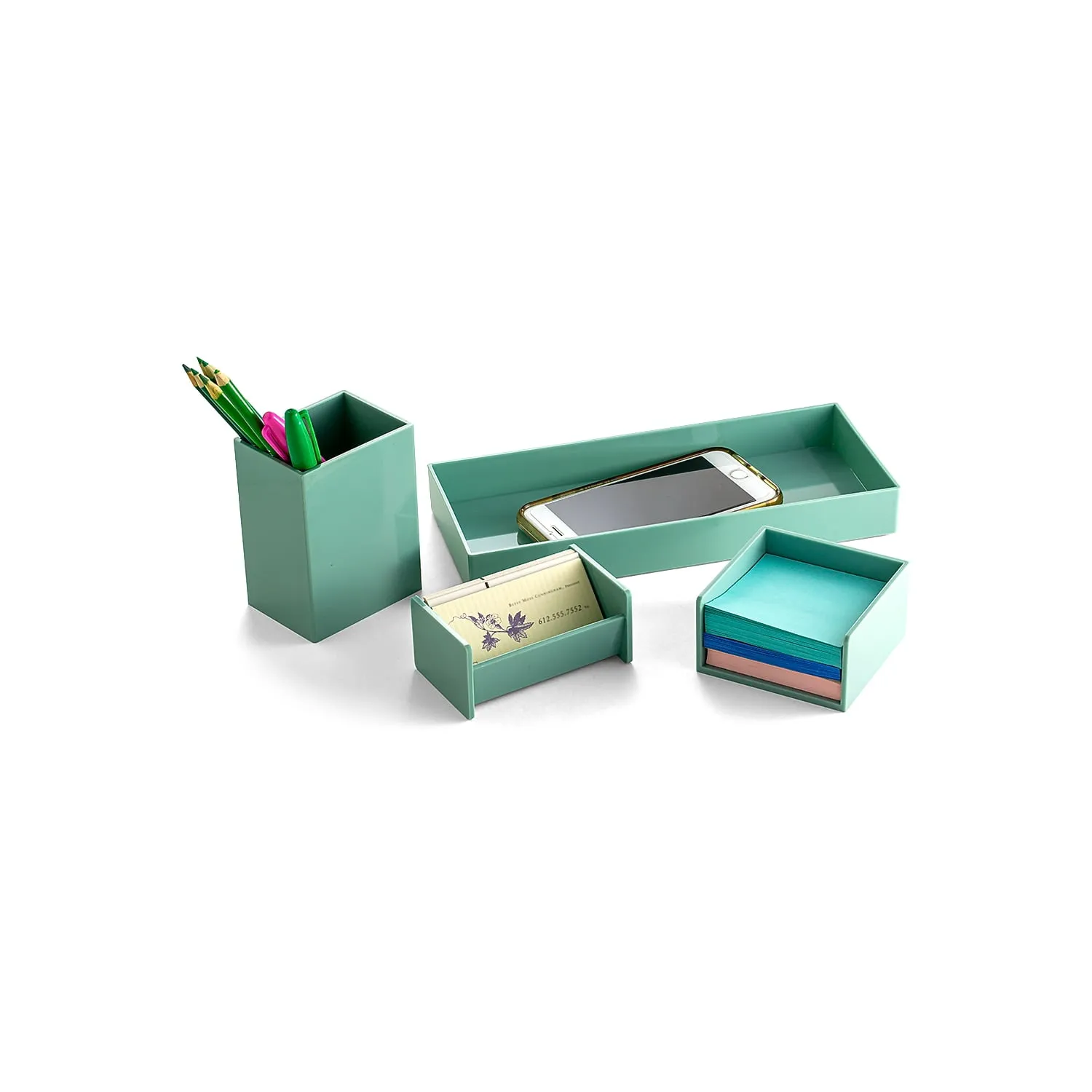 Officemate 4-Piece Desk Organizer Set Plastic Set Teal (21532T)