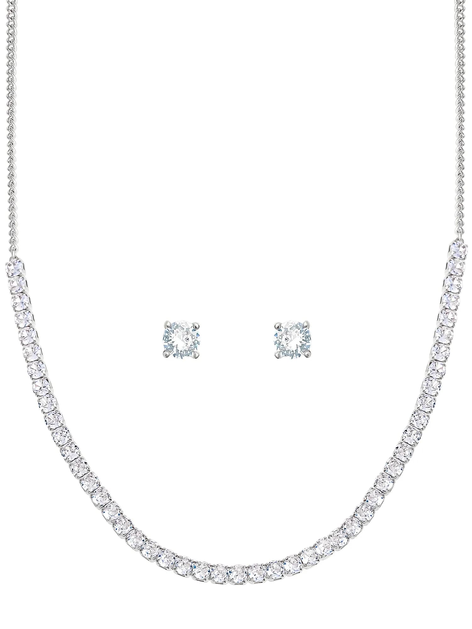 Brilliance Fine Women's Silver Plated Brass Cubic Zirconia Tennis Necklace and Earring Set