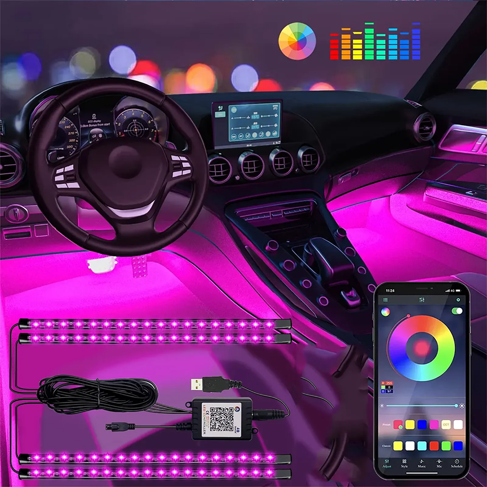 Pecham Multi Color Car Interior Lights 126 in LED