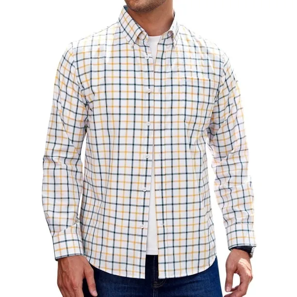 Men's Plaid Dress Shirts Collar Button Down Casual