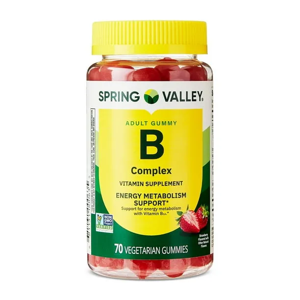 Spring Valley B Complex Vitamin Supplement Vegetarian Gummies for Energy Metabolism Support, Strawberry, 70 Count