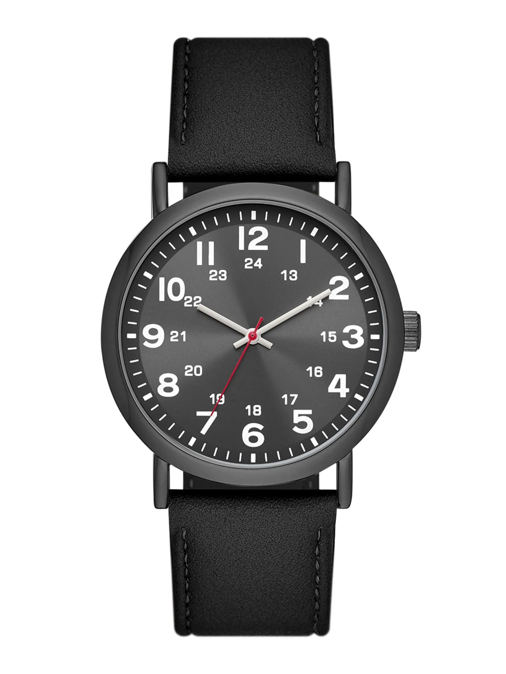 Men's Watch: Gunmetal Tone Case, Black Easy Read Dial, Black Vegan Leather Band (FMDOGE046)