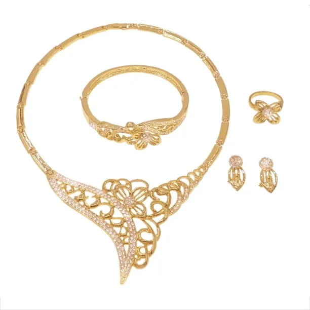 4 Pcs Crystal Jewelry Sets for Women Necklace Bracelet Earrings Ring Bridal Jewelry Set for Wedding Women's Jewelry Sets