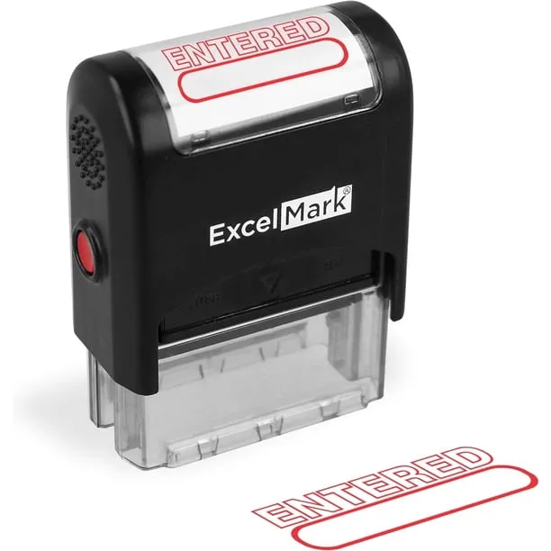 ExcelMark Entered Self Inking Rubber Stamp - Red Ink