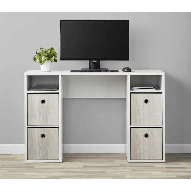 Mainstays 4 Cube Storage Desk White Grain