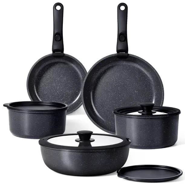 GIPP 11 Pcs Ceramic Nonstick Cookware Sets,Pots and Pans Set Non Stick with Removable Handle, Oven Dishwashers