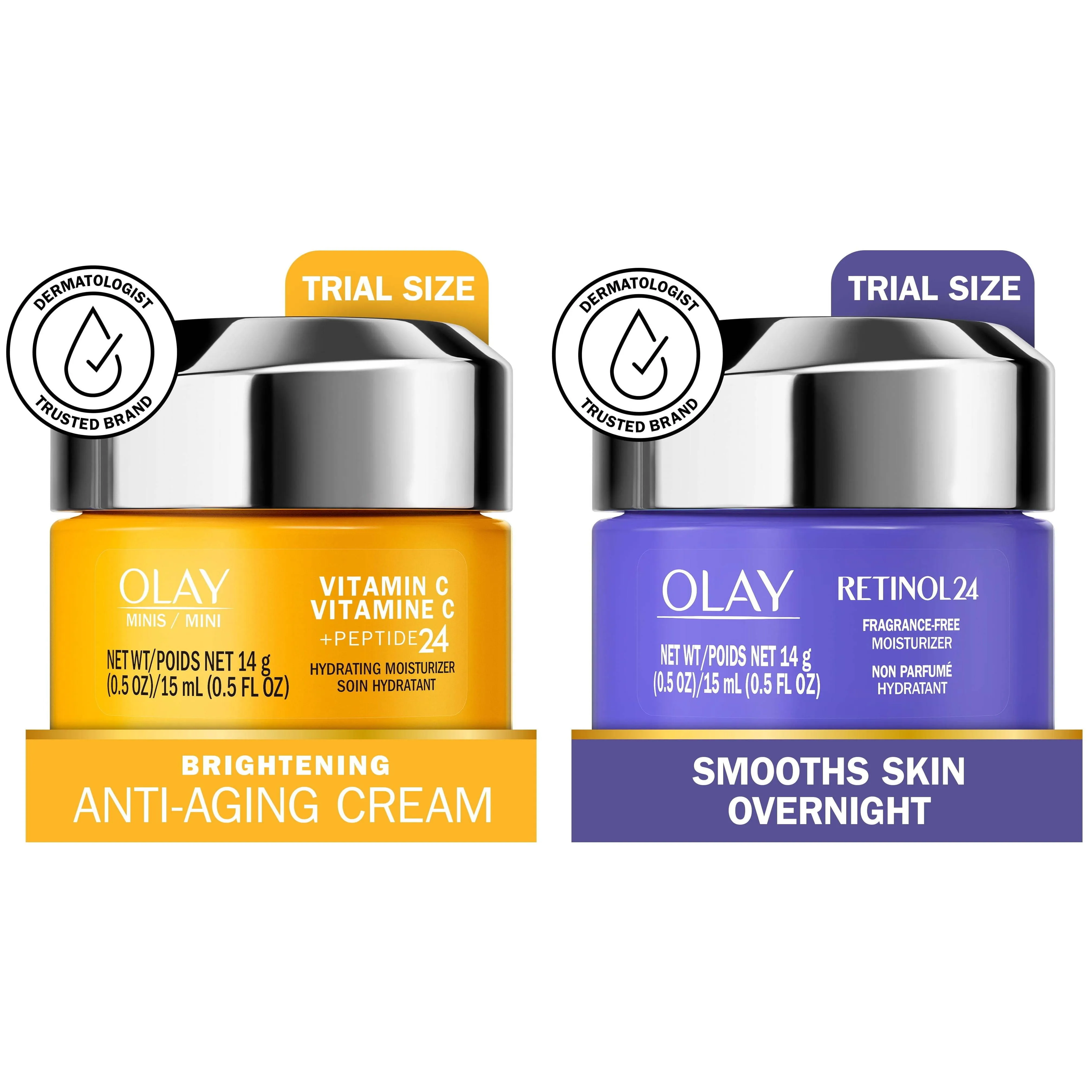 Olay Facial Moisturizer Skin Care Bundle, Mini Day and Night Moisturizer Set