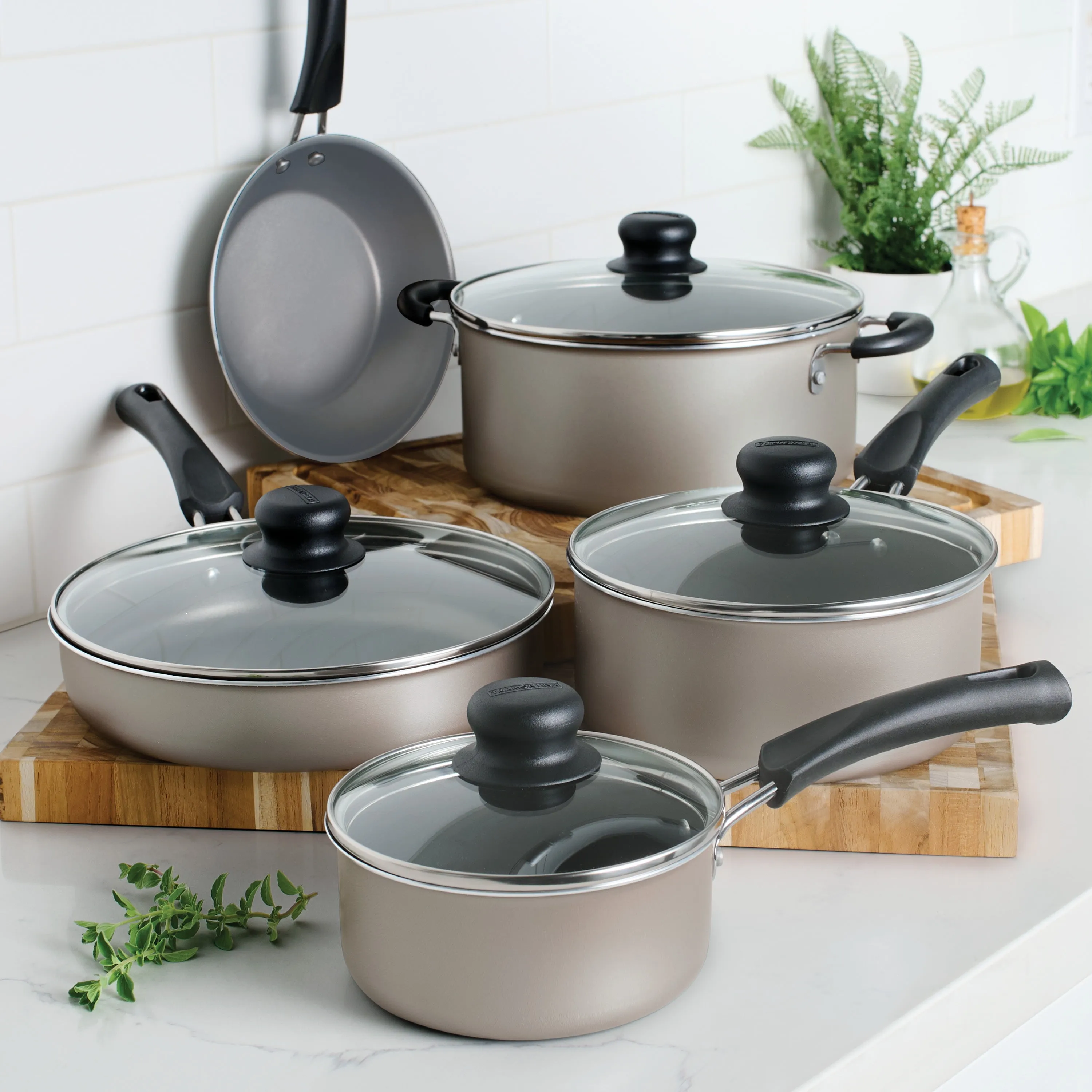 Tramontina 9 Piece Ceramic Cookware Set Champagne