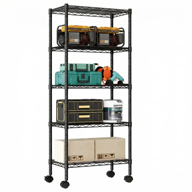 EDX 5 Tier Heavy Duty Adjustable Wire Shelving with Wheels, Storage Racks for Garage Kitchen Pantry Laundry Office, Easy