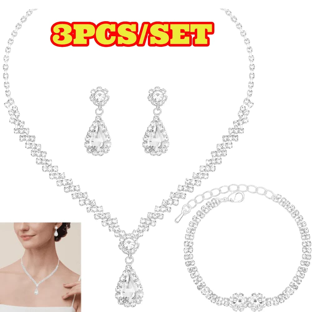 Elegant Crystal Necklace Earrings Bracelets Set
