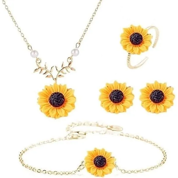 4 Pieces Sunflower Pendant Faux Pearl Chain