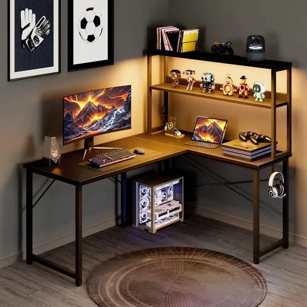 43 Inch L Shaped Office Desk with Power Outlets