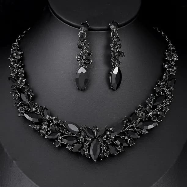 Noble Black Crystal Jewelry Set for Women, Luxury Necklace Earring, Bridal Wedding Chokers, Party Banquet Dress Accessor
