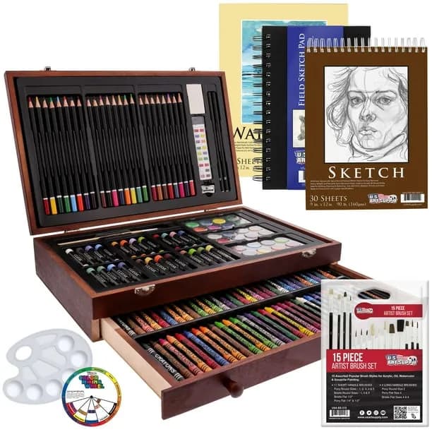 Us Art Supply 162 Piece Deluxe Mega Wood Box Art