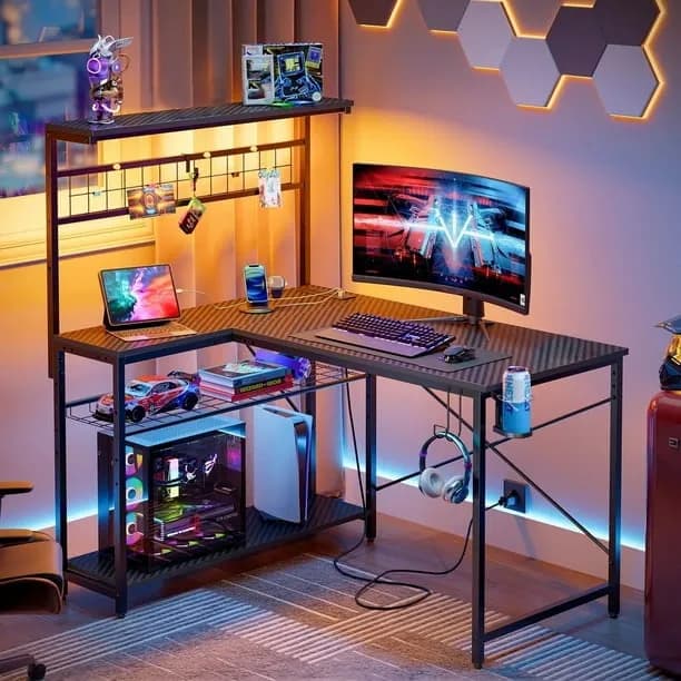 Bestier 42 Inch Deskgaming Desk with LED Lights
