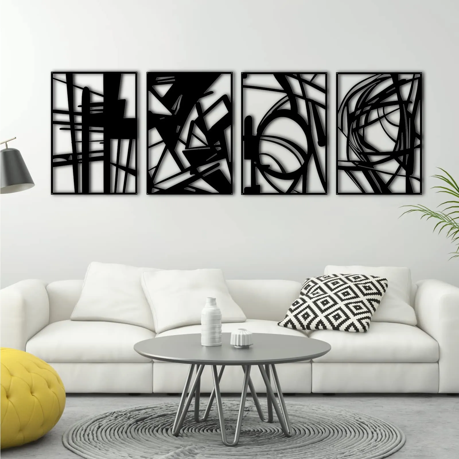 4 Pack Black Abstract Metal Wall Art Minimalist