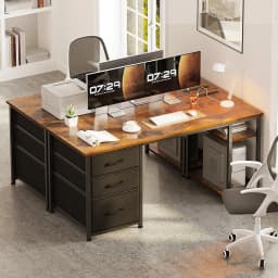 51 Inch Computer Desk with File Drawers & USB Power Outlets- Reversible Home Office Desk with Storage Shelves, Work from Home, Writing Table for Bedroom, Vintage - Thumbnail 5