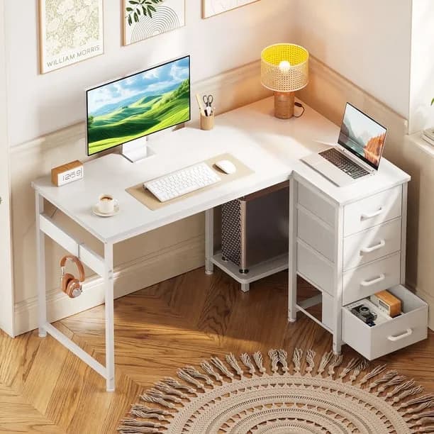 48 Inch Computer Desk with 4 Fabric Drawers Home