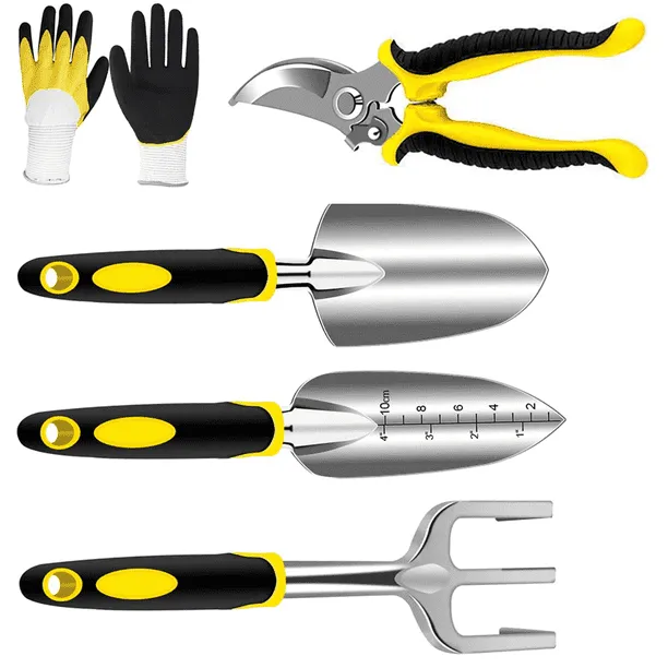 Garden Tools Set 5 Piece Floral Heavy Duty Gardening Tools with Pruning Shears / Hand Trowel / Transplanter / Hand Rake 