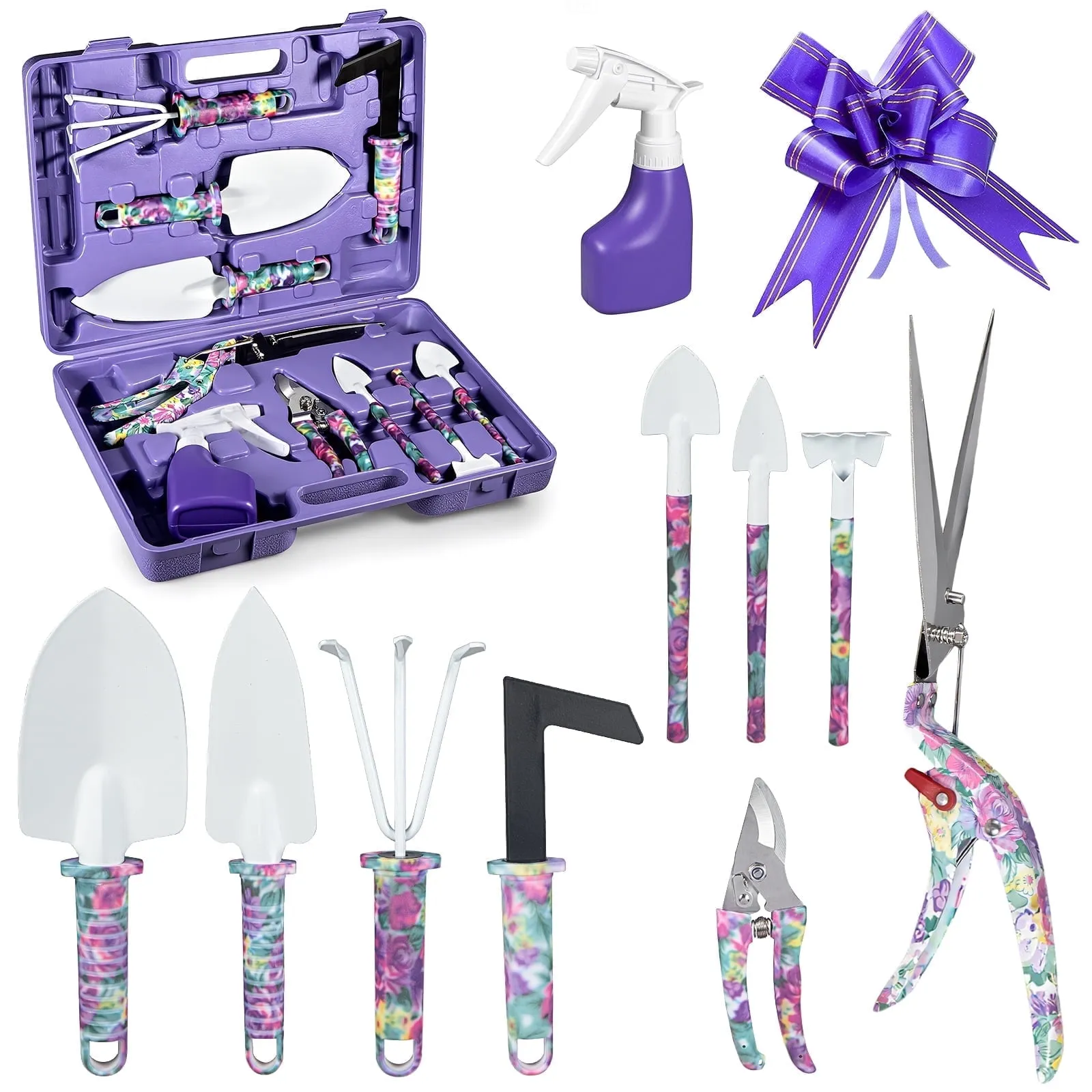 Paddsun Garden Tools Set, 10 Piece Heavy Duty Gardening Kit for Digging Plant Tool Pruning Gardening Tool and Supply