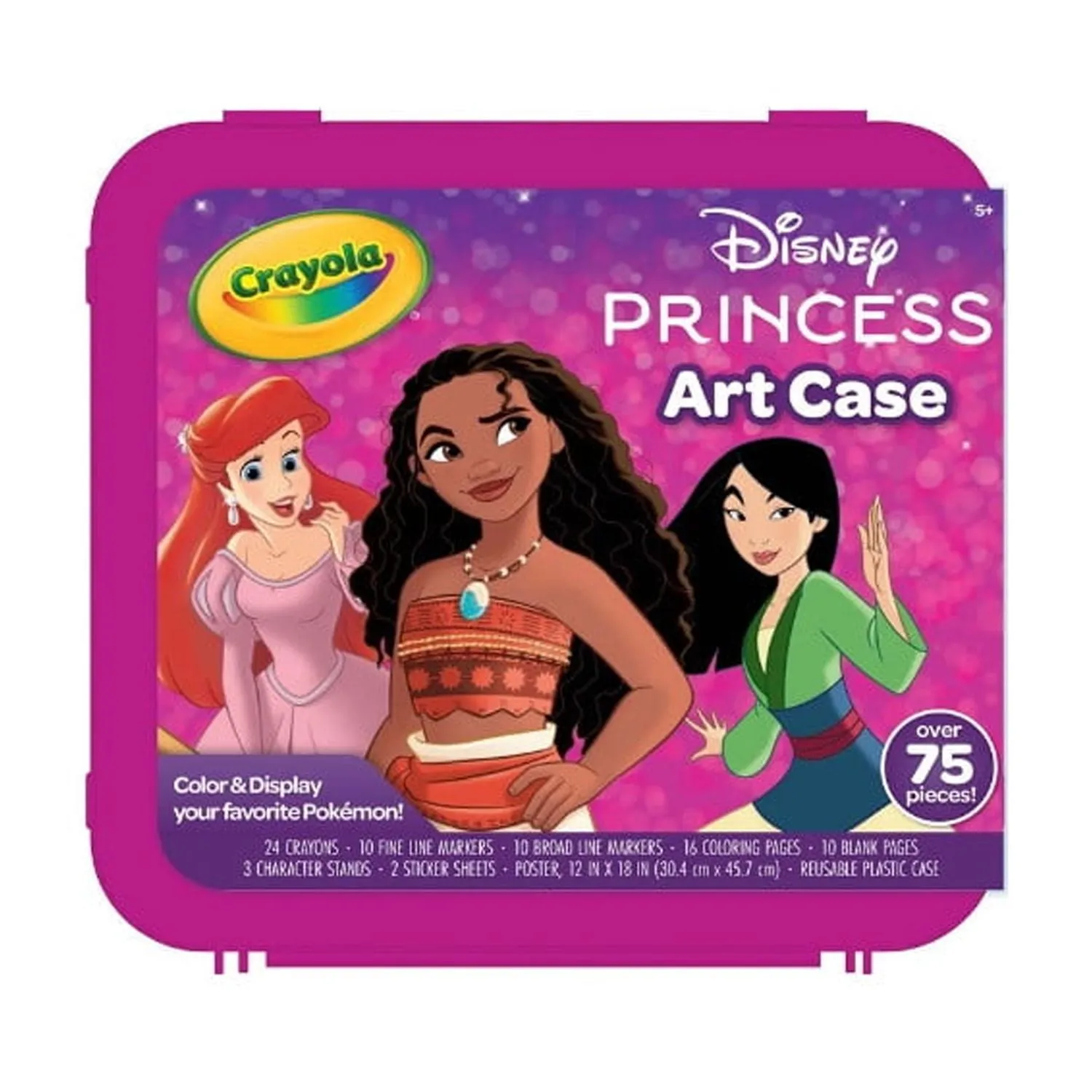 Crayola Disney Princess Art Case, 75 Pcs, Markers & Crayons Coloring Set, Travel Activity, Moana Ariel Gift for Girls