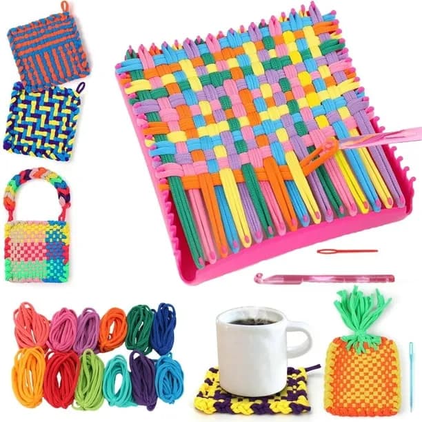 Weaving Loom Kits, 12 Colors Elastic DIY Loops Weaving Crafts Kit for Girls age 6-12 ,7" pot holder Loom Knitting Kits