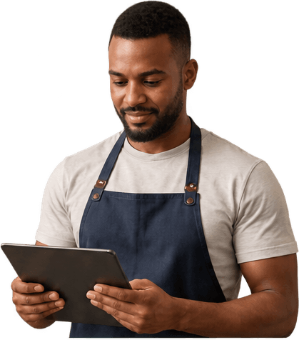 Vendor managing orders on a tablet