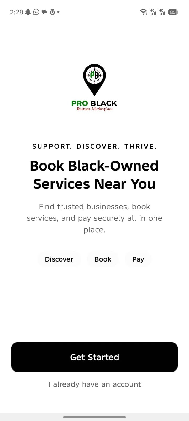 Pro Black mobile app screen