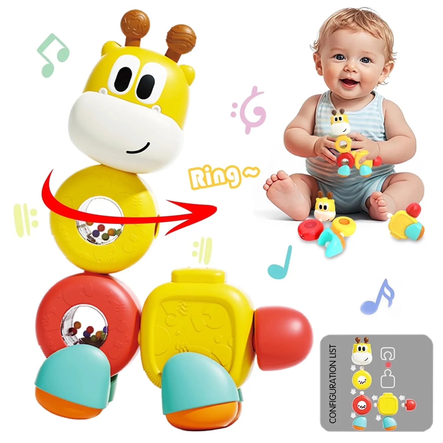 Baby Toys, Baby Rattles for Boys Girls, Teething Toys for Infant, Toys for 1 2 3 Year Old Girl Boy Birthday Gift