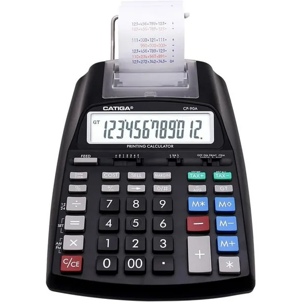 Catiga CP-90AB 4-inch 12 Digits Printing and Business Calculator, Battery Powered, Black