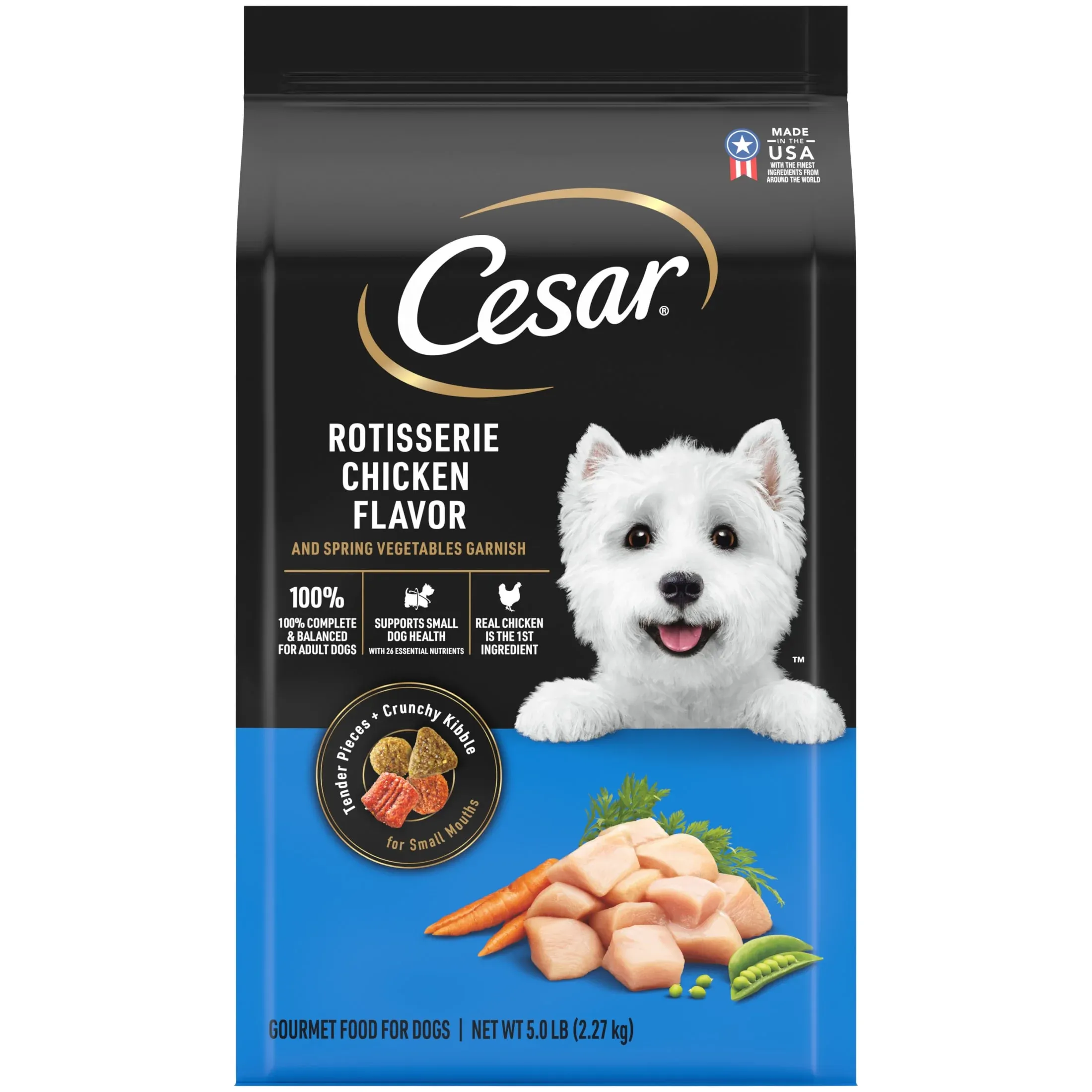 Cesar Dry Dog Food, Rotisserie Chicken Flavor and Spring Vegetables, Small Breed, 5 lb Bag