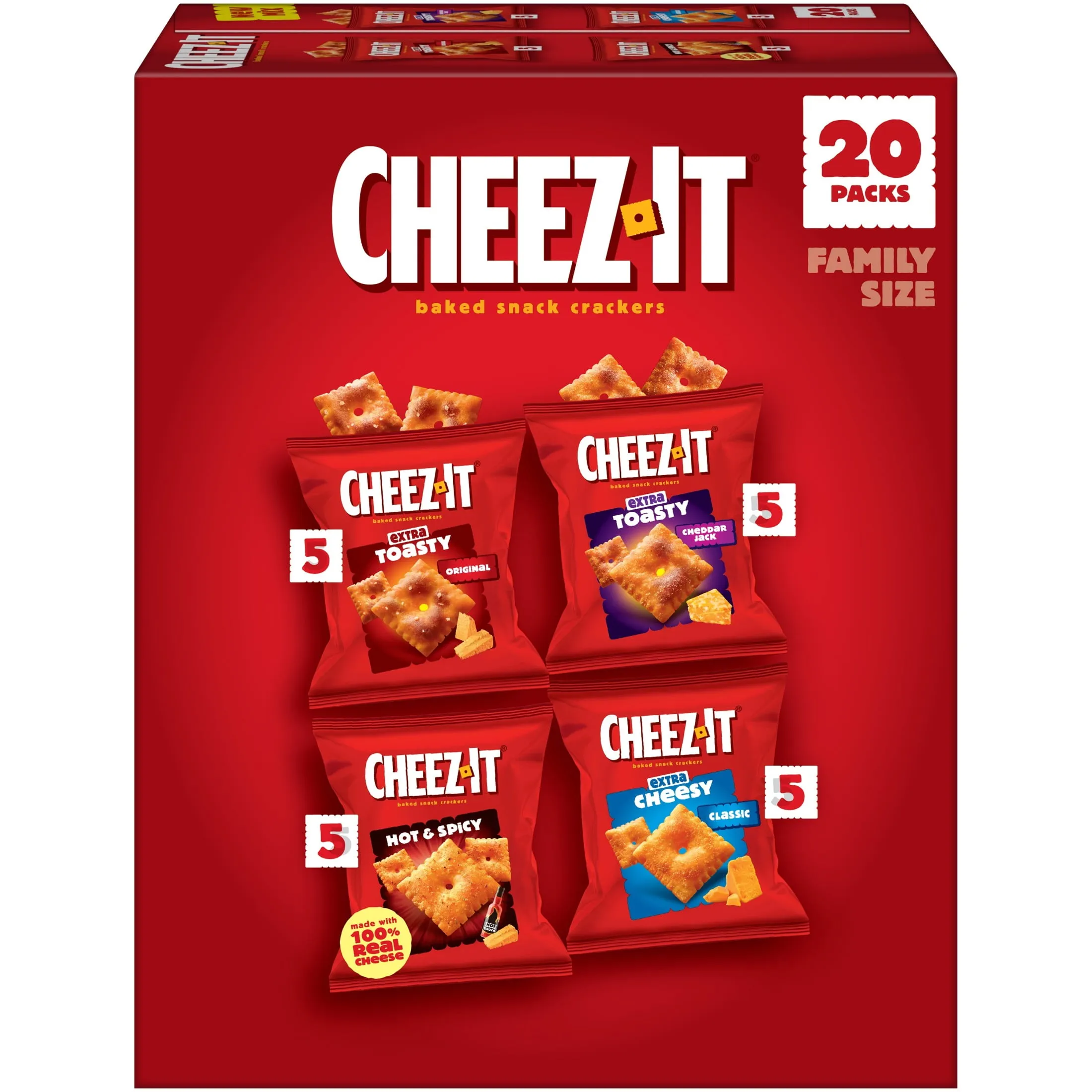 Cheez-It Variety Pack Baked Snack Crackers, Lunch Snacks, 20 Count