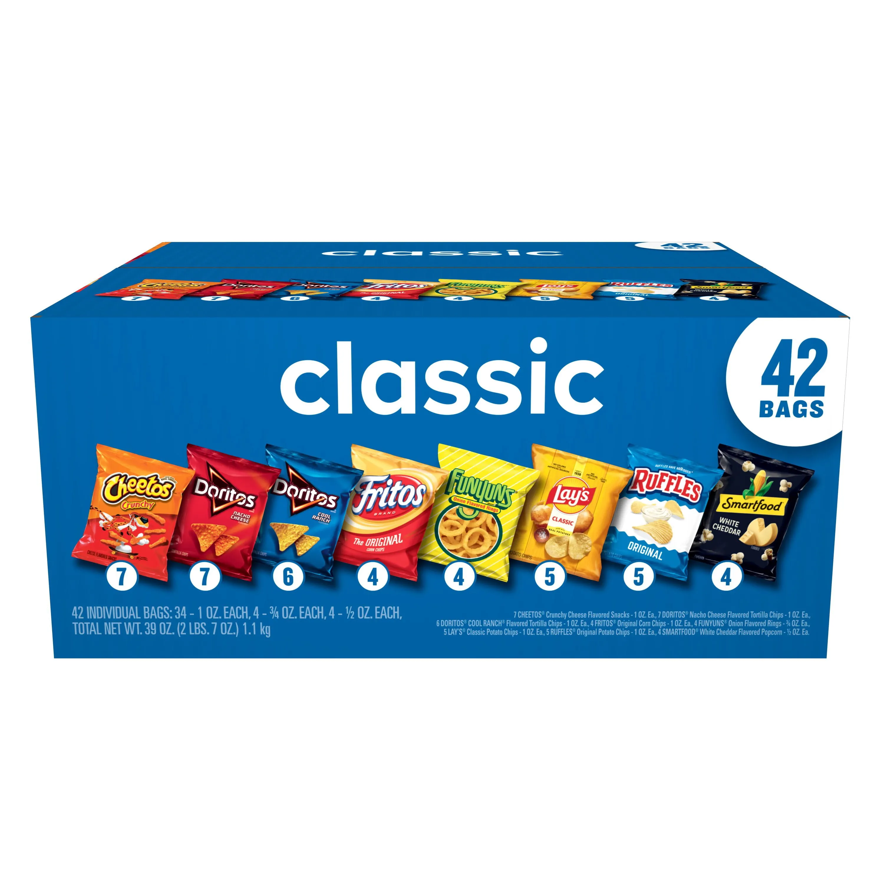 Frito Lay Classic Mix Chips Variety pack, Mega Size, 1 oz, 42 Count