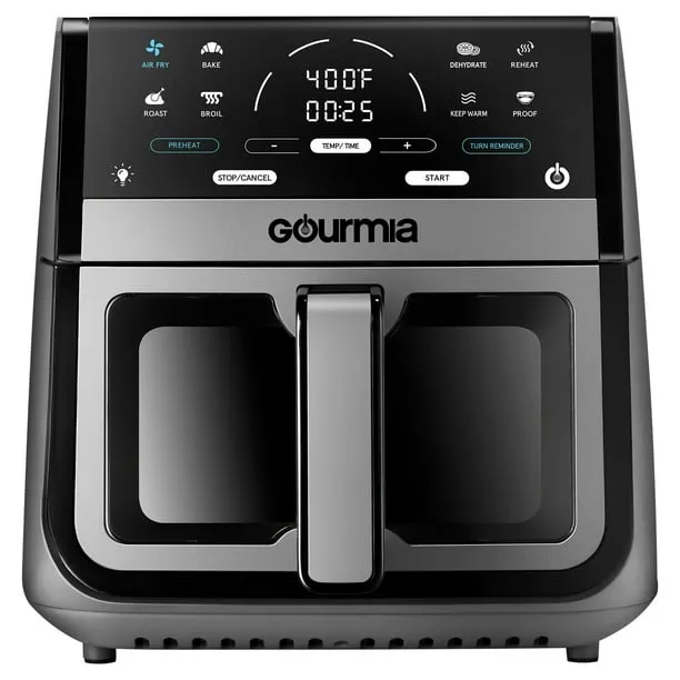 Gourmia 8 Qt Digital Window Air Fryer with 8 One-Touch Cooking Functions, Gray