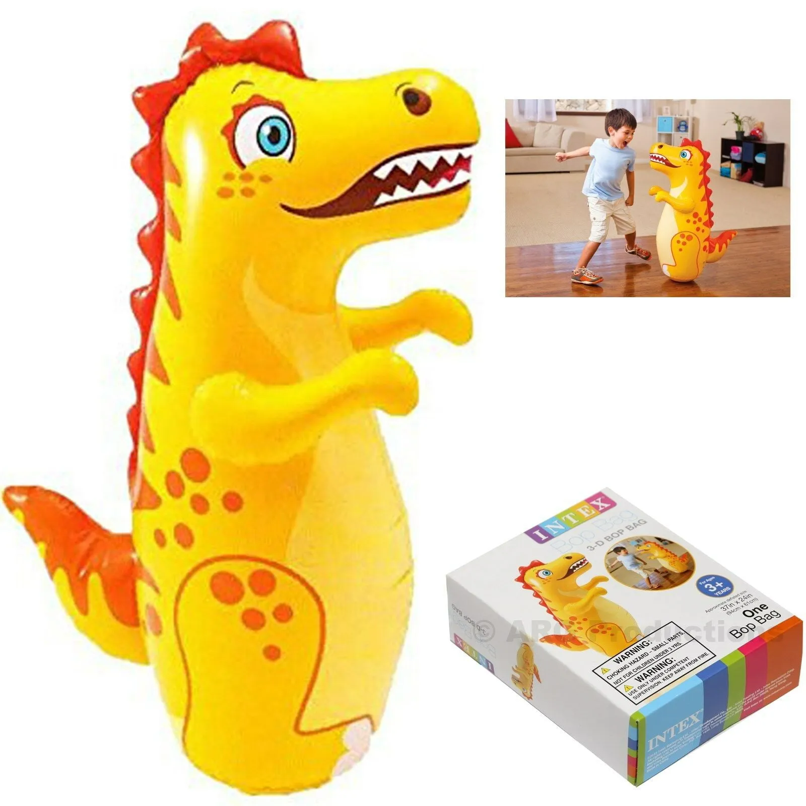 Intex Non Toxic Toy Sports Equipment with 3D Bop Bag Dinosaur, Yellow