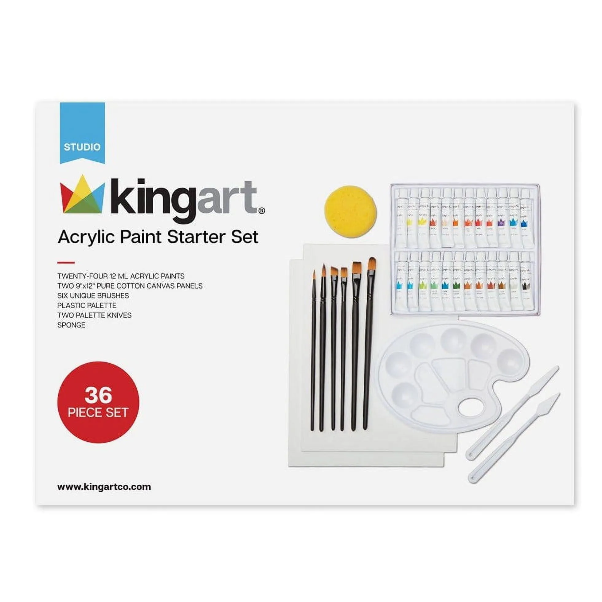 Kingart Studio, Starter Acrylic Painting Art Set, 36 Pieces, for Beginners and Experts