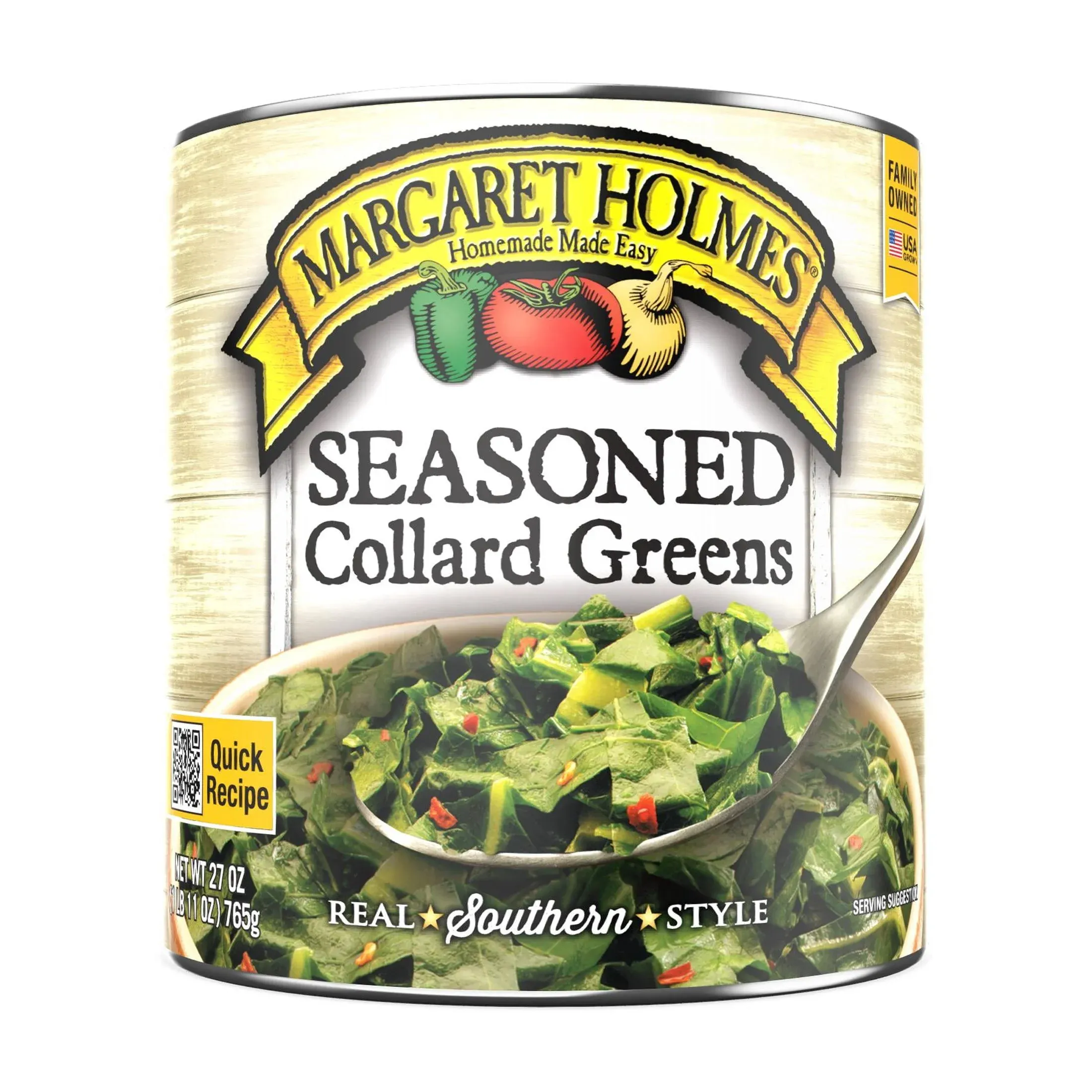 Margaret Holmes Seasoned Collard Greens, Canned Vegetables, 27 oz
