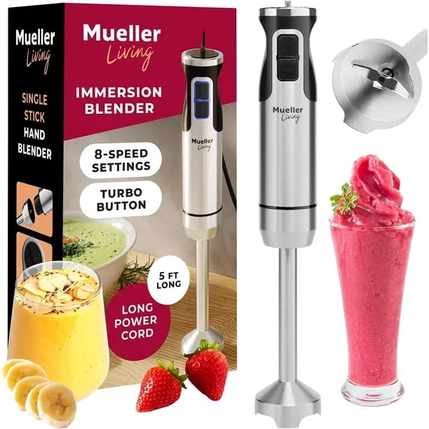 MuellerLiving Immersion Handheld Blender, 8-Speed Stainless Steel Hand Blender with Turbo Mode