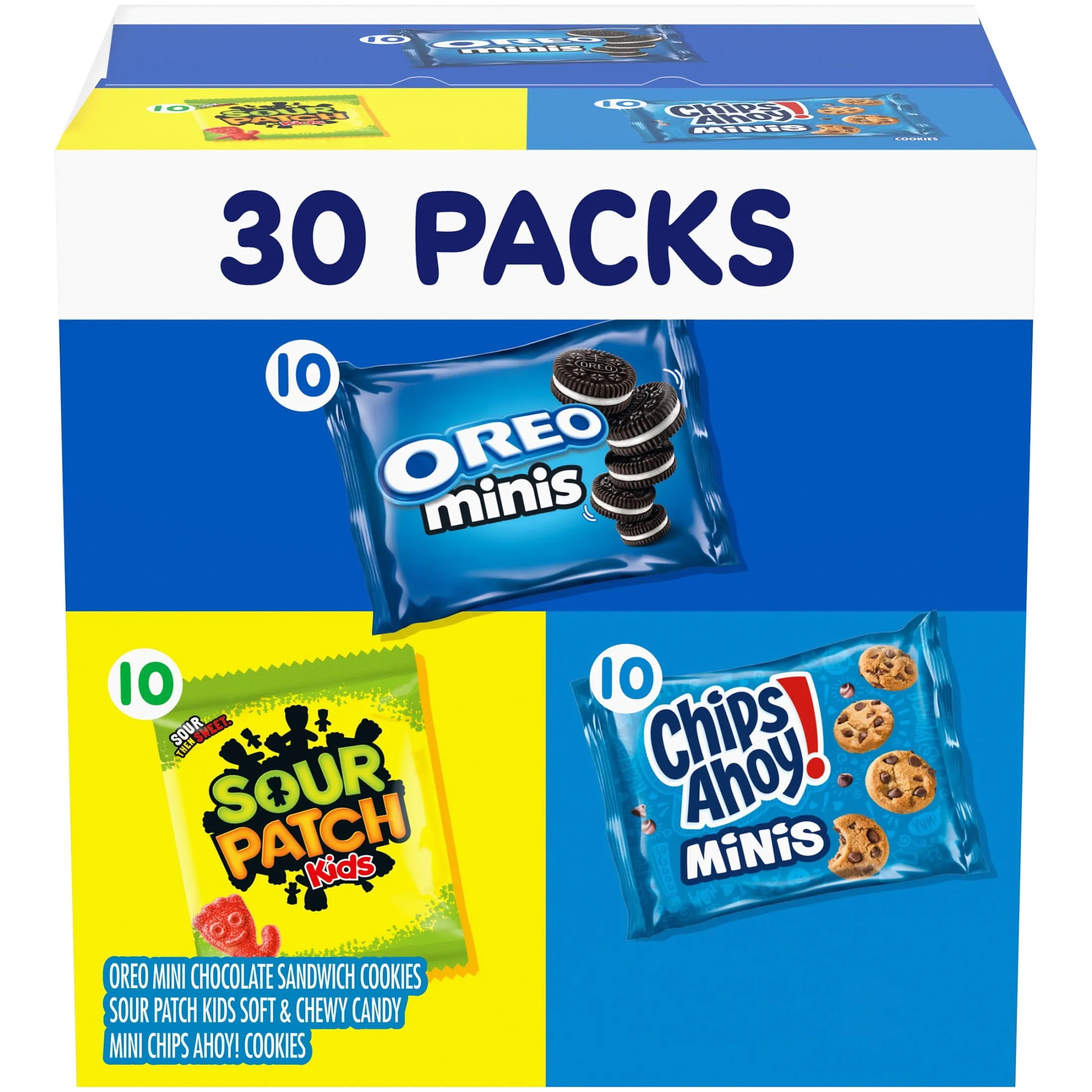 Nabisco Cookies & Candy Variety Pack, SOUR PATCH KIDS, OREO and CHIPS AHOY!, 30 Snack Packs