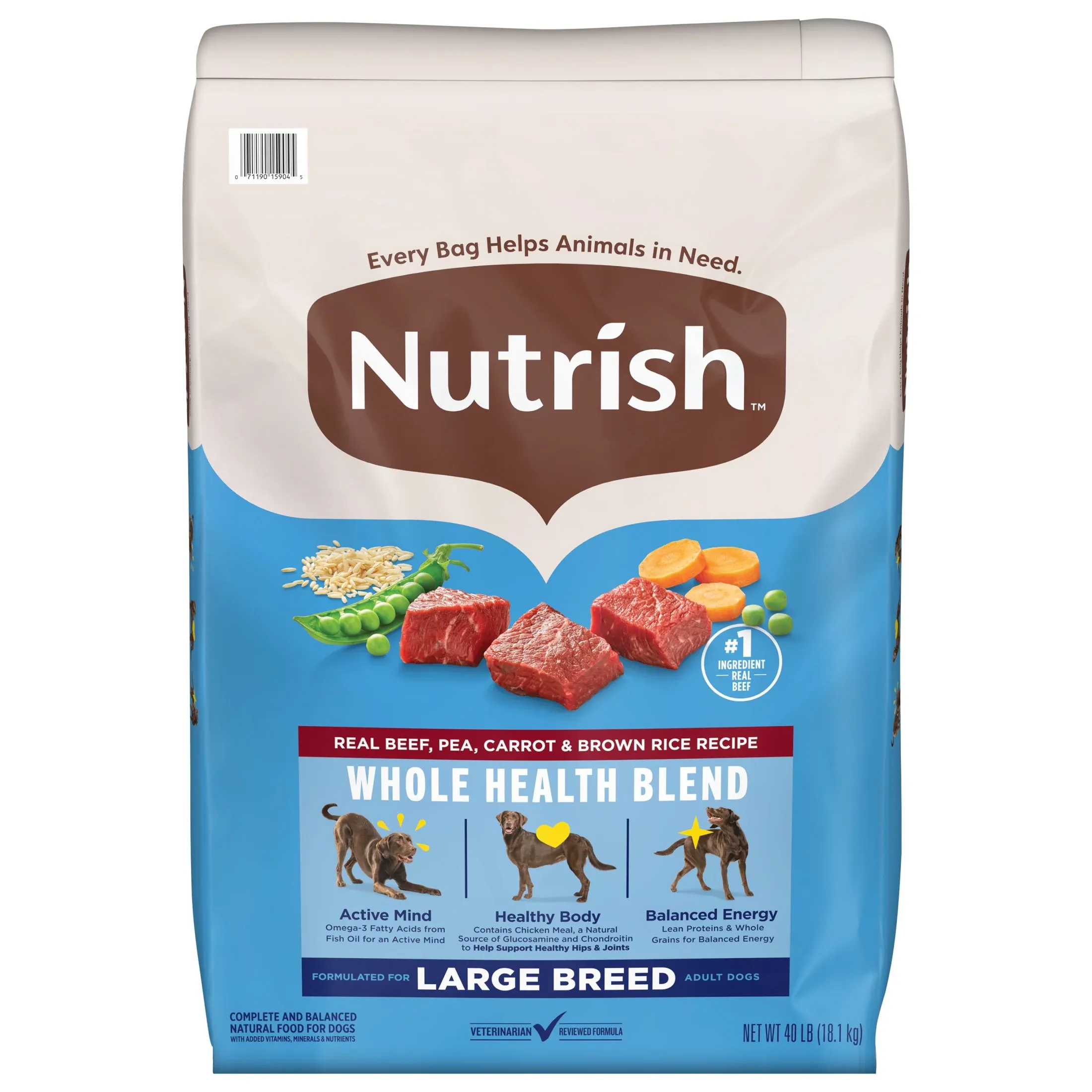 Nutrish Large Breed Real Beef, Pea, Carrot & Brown Rice Recipe Whole Health Blend Dry Dog Food, 40 lb. Bag (Rachael Ray)
