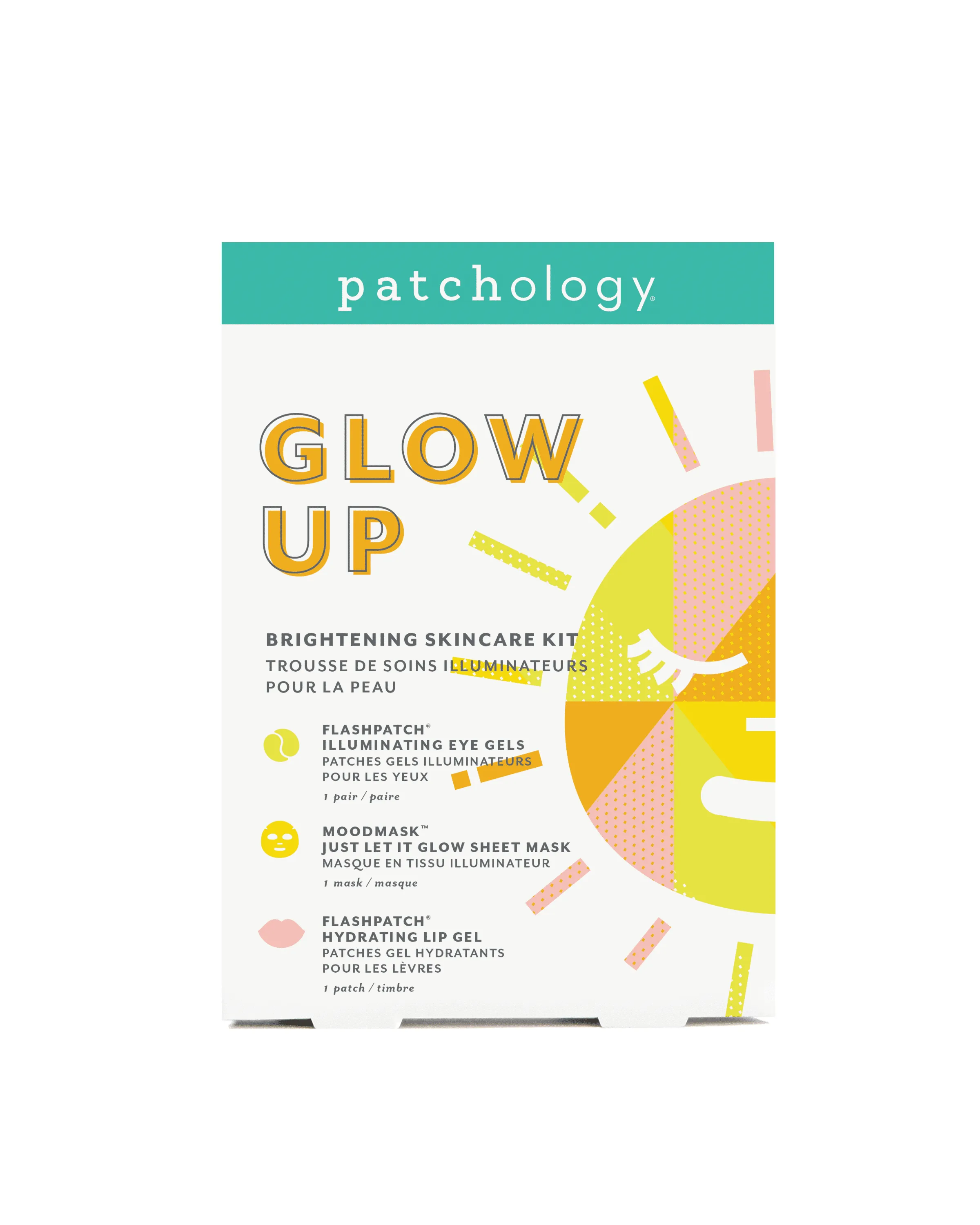 Patchology Glow Up Brightening Skincare Kit With Radiance Mask & Eye and Lip Gels