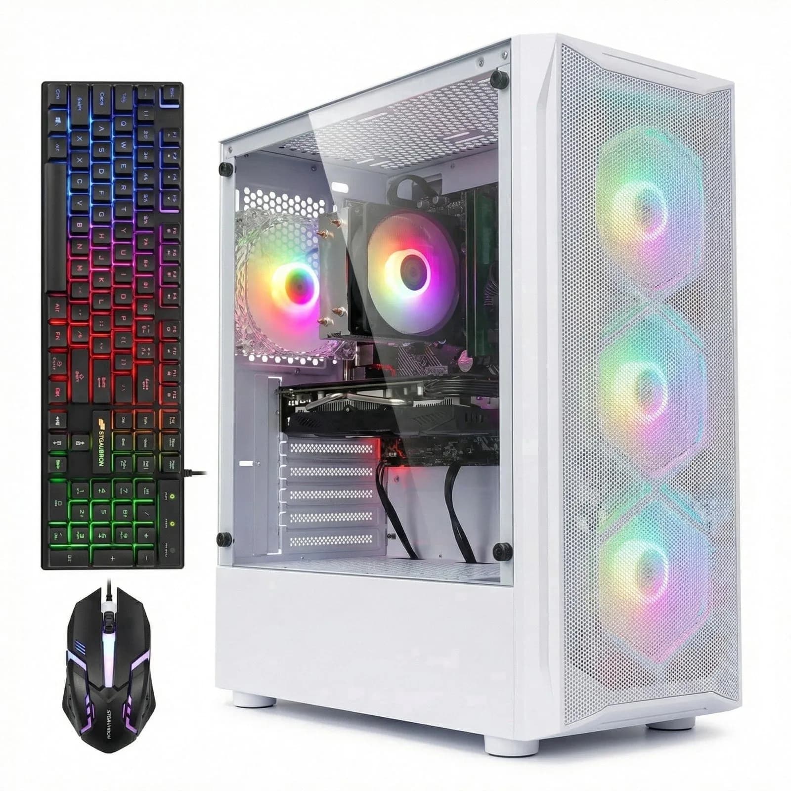 STGAubron Gaming PC Computer, Intel Core I7 up to 3.9G, RX 580 8G, 16GB RAM, 1TB SSD, WiFi 6 & BT 5.3, RGB Fan x 4, Win 11 Home