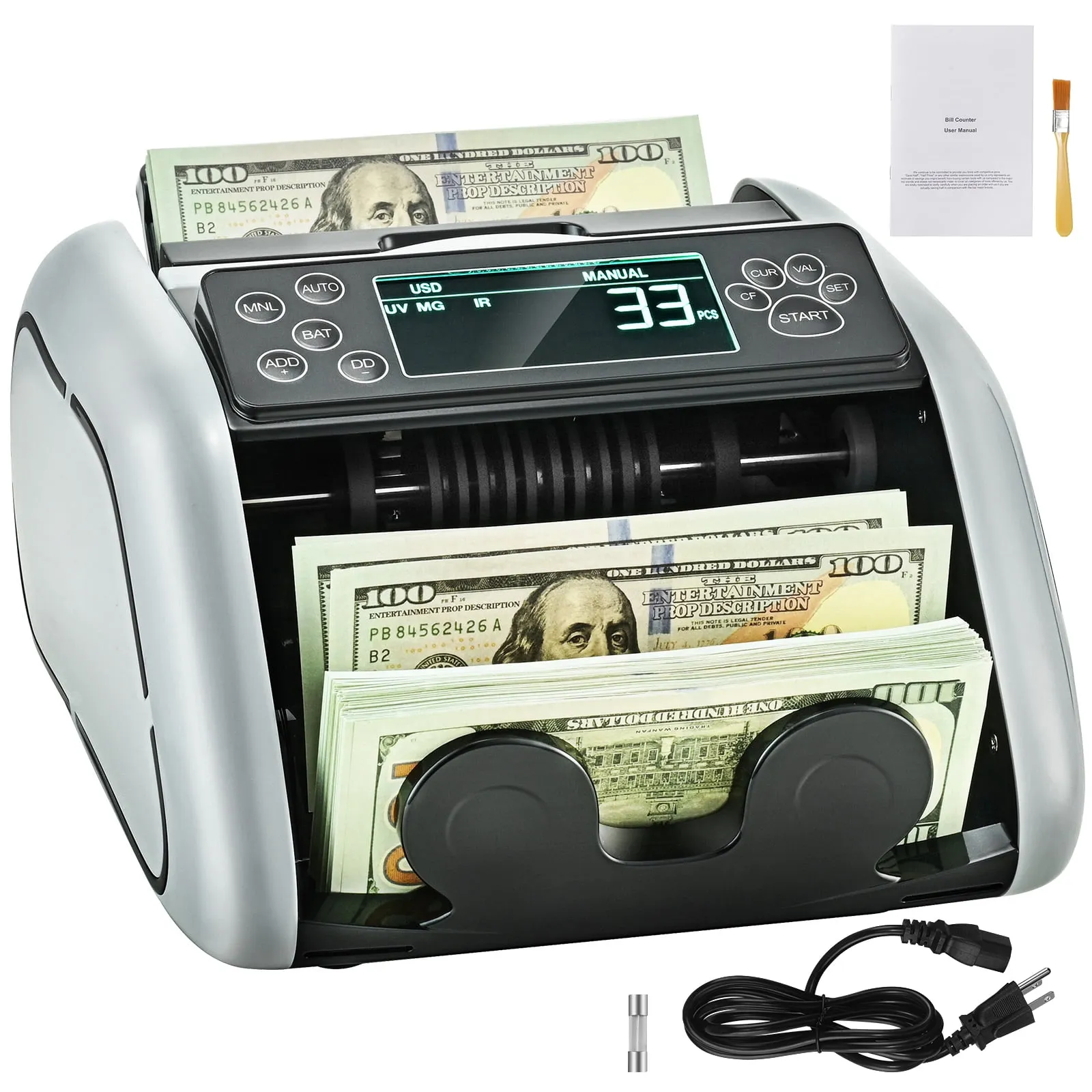 VEVOR K07 Money Counter with UV/MG/IR/DD Detection, Bill Counter, 1000 pcs/min, ; 200 Bills