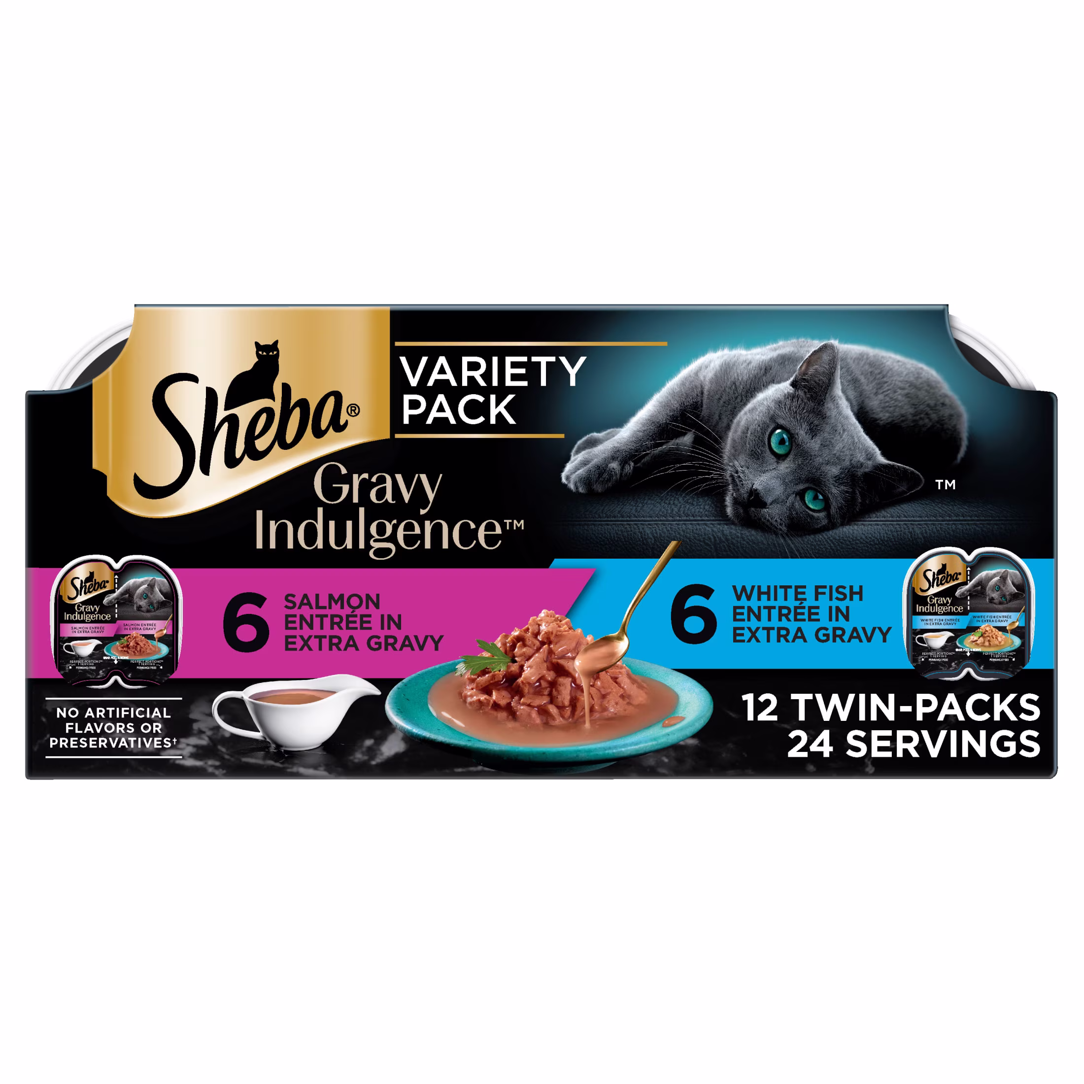 Sheba Gravy Indulgence Entree Extra Gravy Variety Pack Cat Food Twin-Pack Trays