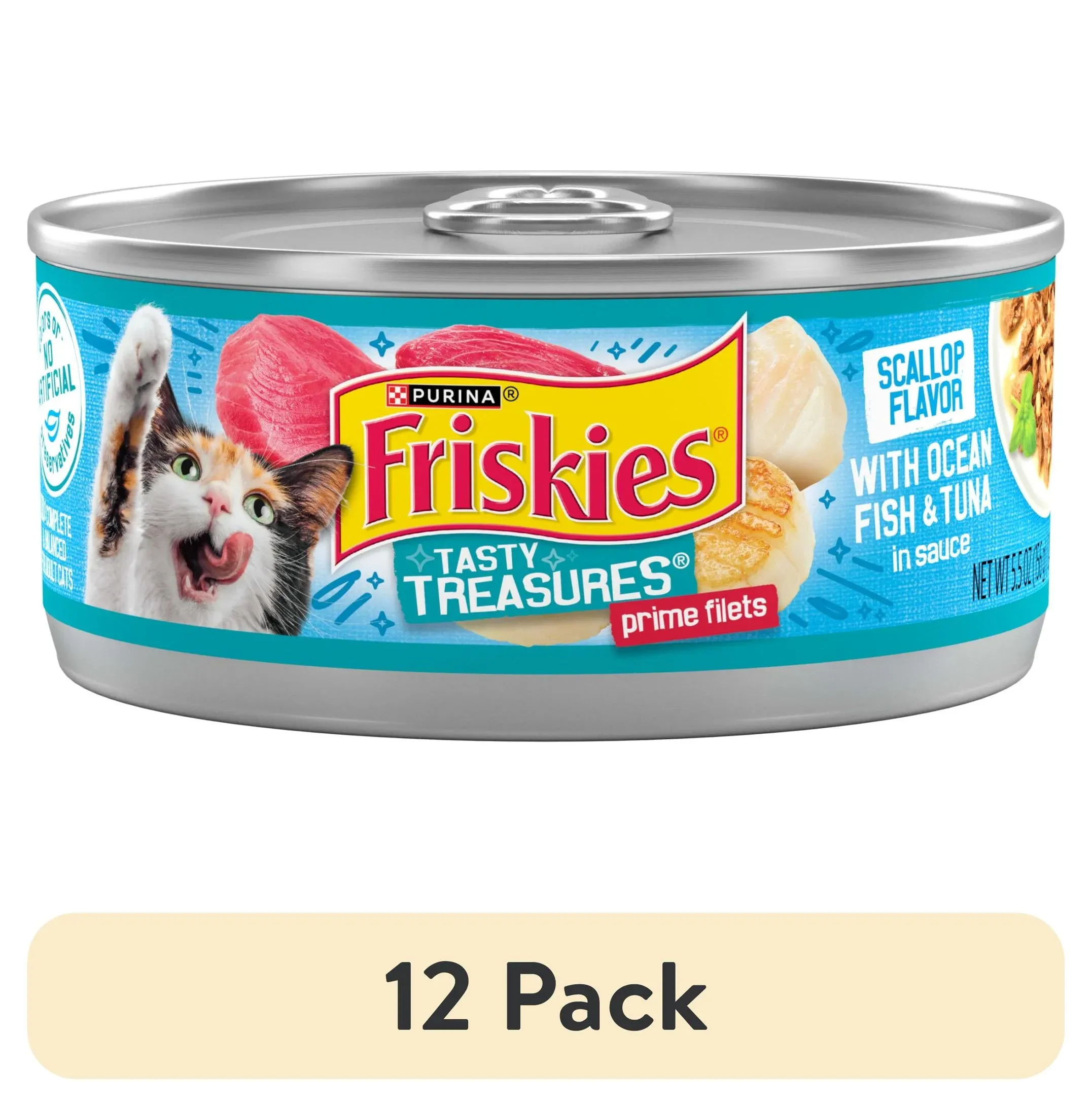 (12 pack) Purina Friskies Tasty Treasures Prime Filets, Tuna, Wet Cat Food, 5.5 oz Cans