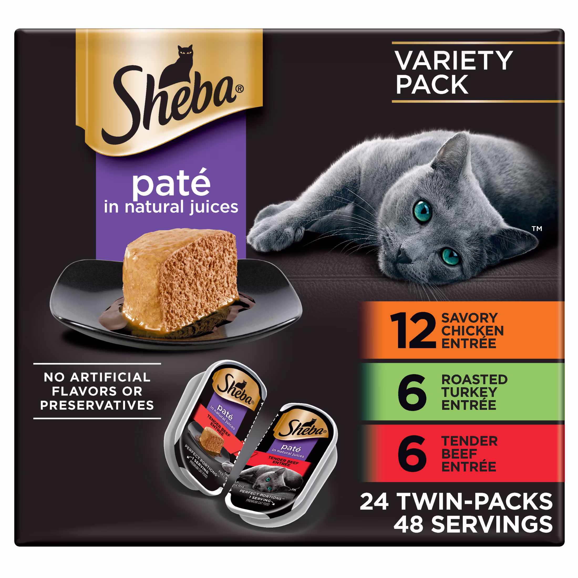 Sheba Perfect Portions Variety Pack Wet Cat Food Pate, 2.6 Oz Twin-Pack Trays, 24 Count