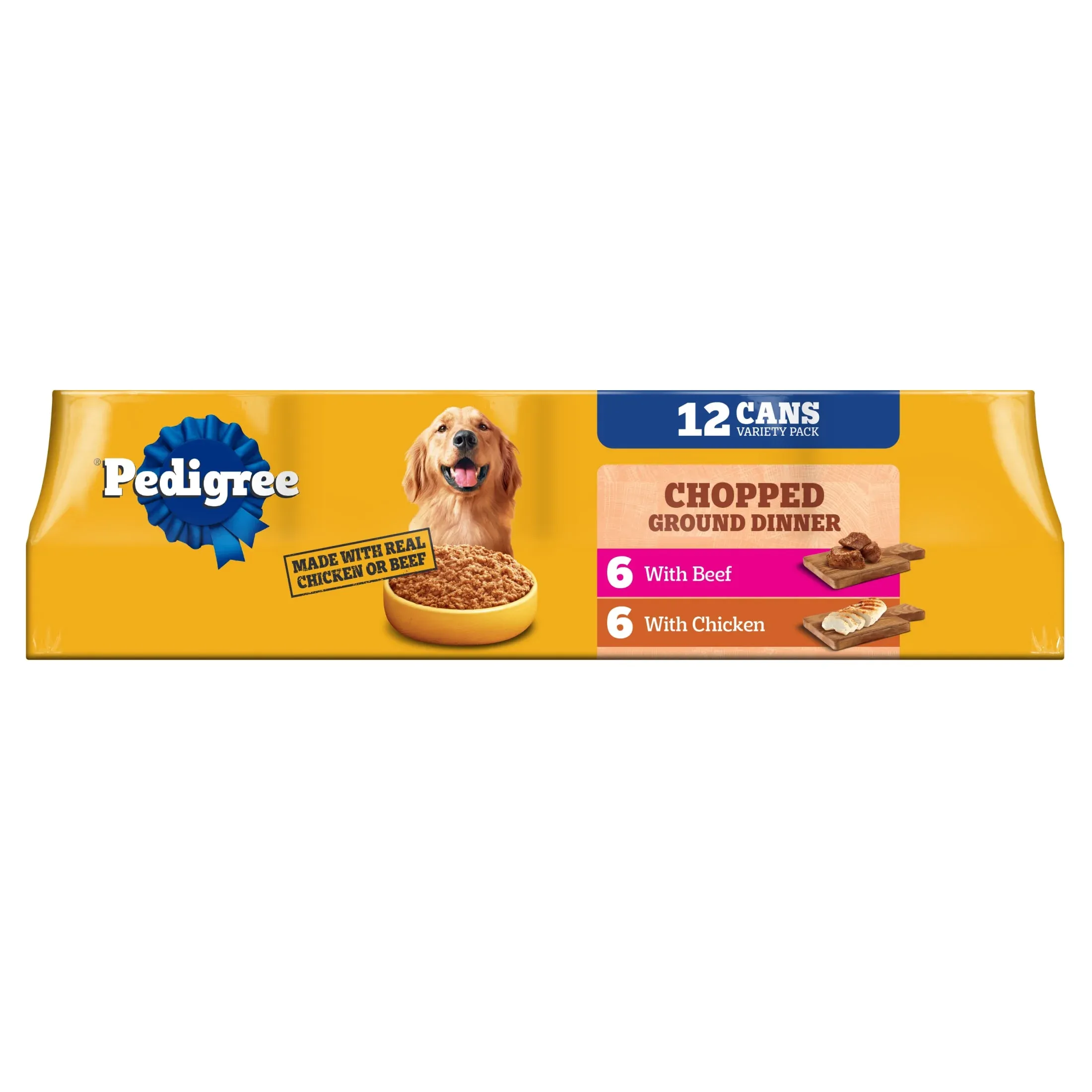 Pedigree Chopped Ground Dinner Chicken & Beef Variety Pack Wet Dog Food, (12) 13.2 Oz Cans