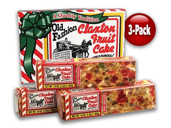 Claxton Fruit Cake 3-1 Lb. Regular Recipe | Old Fashioned Holiday Fruitcake Packed in our Traditional Claxton Carton | A Traditional Holiday Favorite