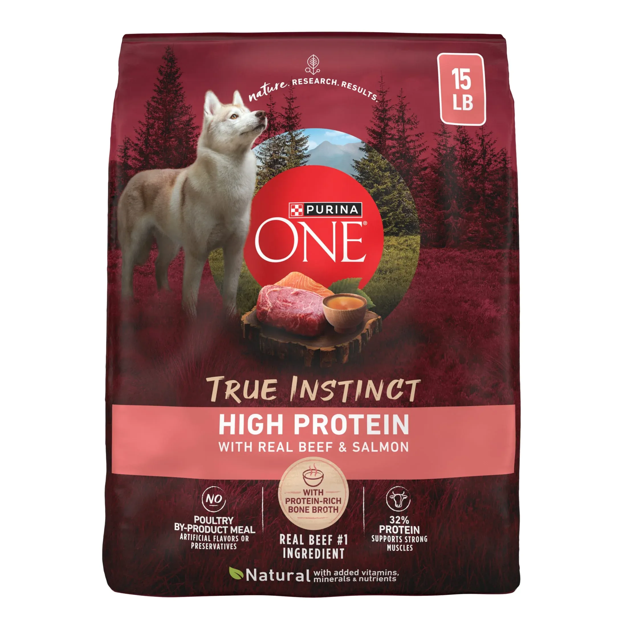 Purina ONE True Instinct High Protein Dry Dog Food with Real Beef & Salmon for Muscle Support, 15 lb Bag